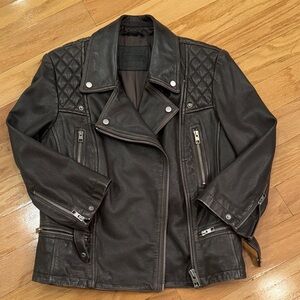 All Saints Cargo Distressed Leather Biker Jacket.  Women’s size 8.